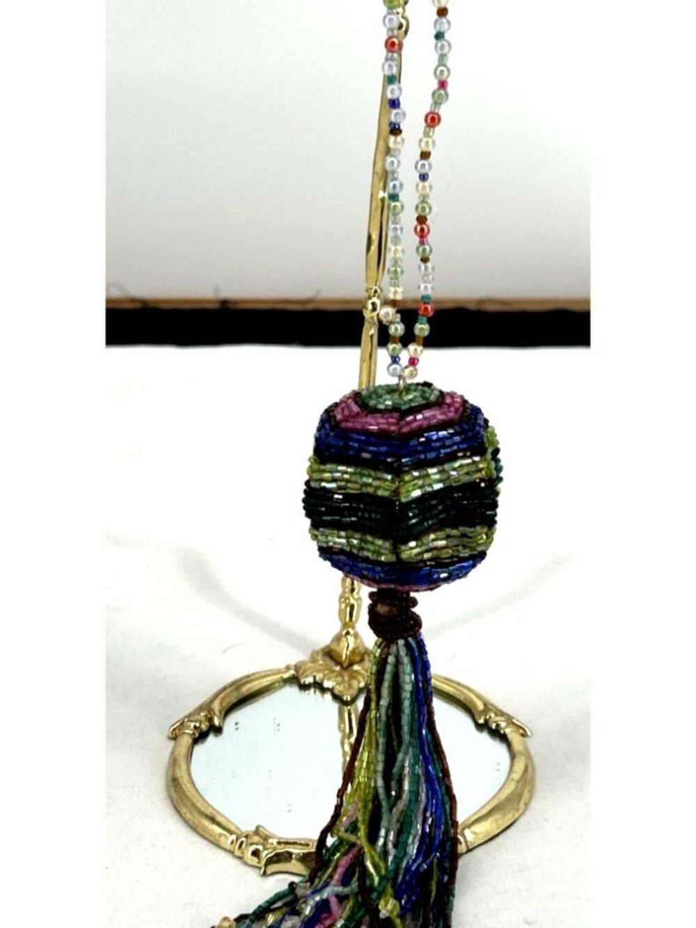 Pier 1 One Multicolor Beaded Wire Christmas Ornament 11" Glass Beads Vtg